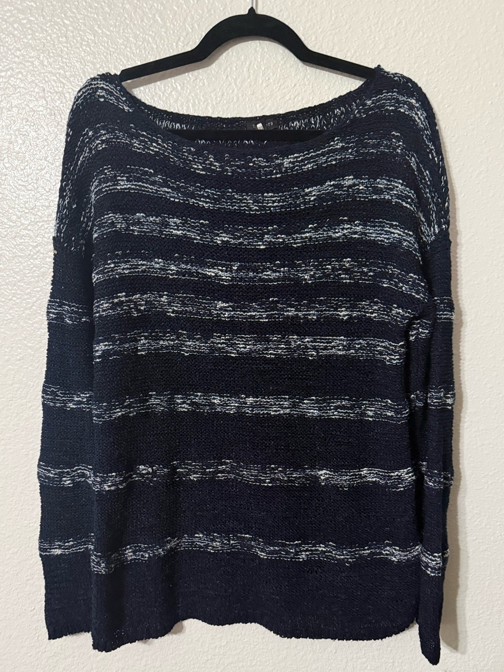 Talbots Open Knit Striped Sweater Large Navy White